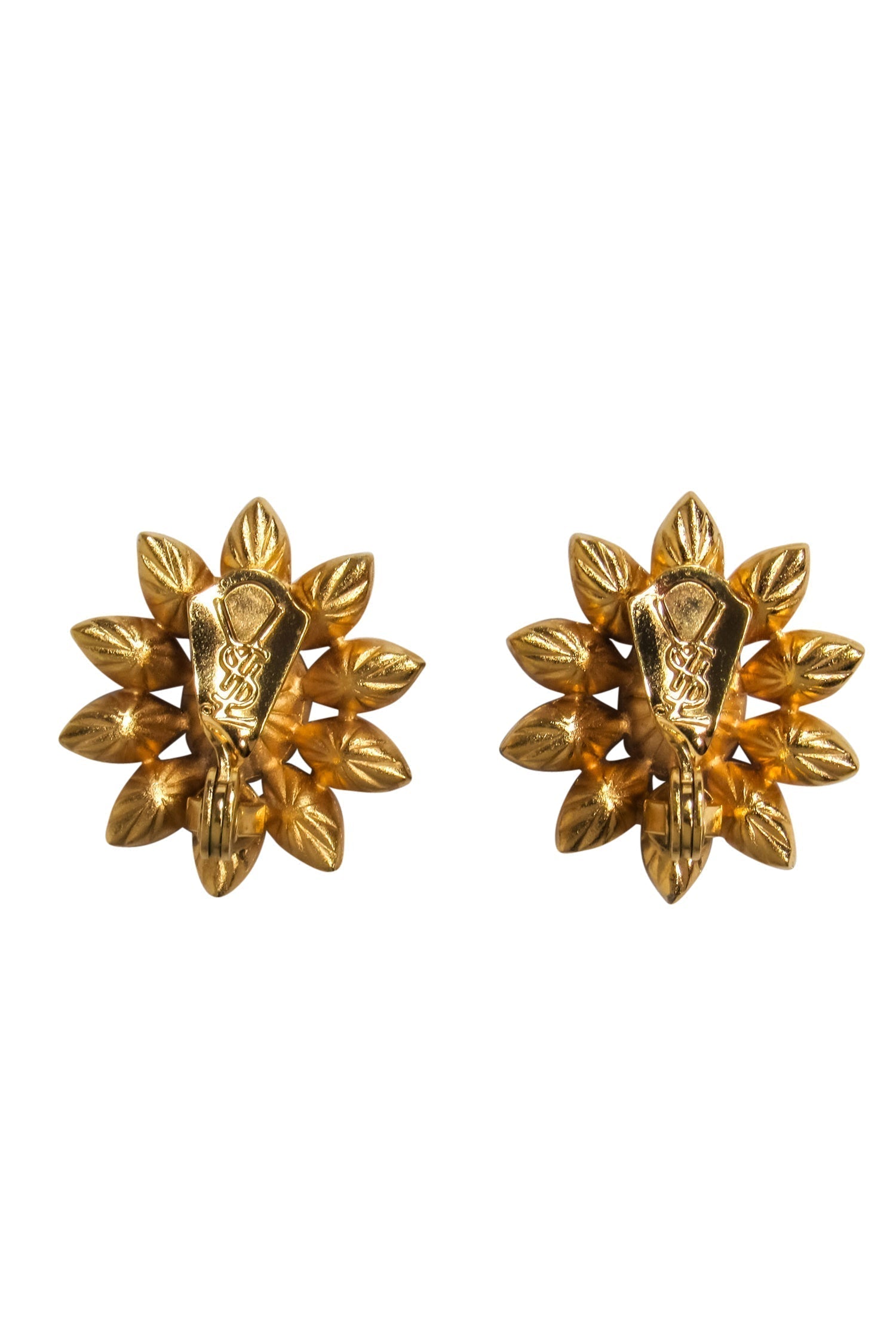 Yves Saint Laurent - Gold, Pink & Purple Jeweled Flower Clip-On Earrings