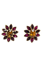 Yves Saint Laurent - Gold, Pink & Purple Jeweled Flower Clip-On Earrings
