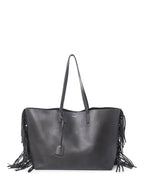 Yves Saint Laurent Leather East-West Fringe Tote Bag Black