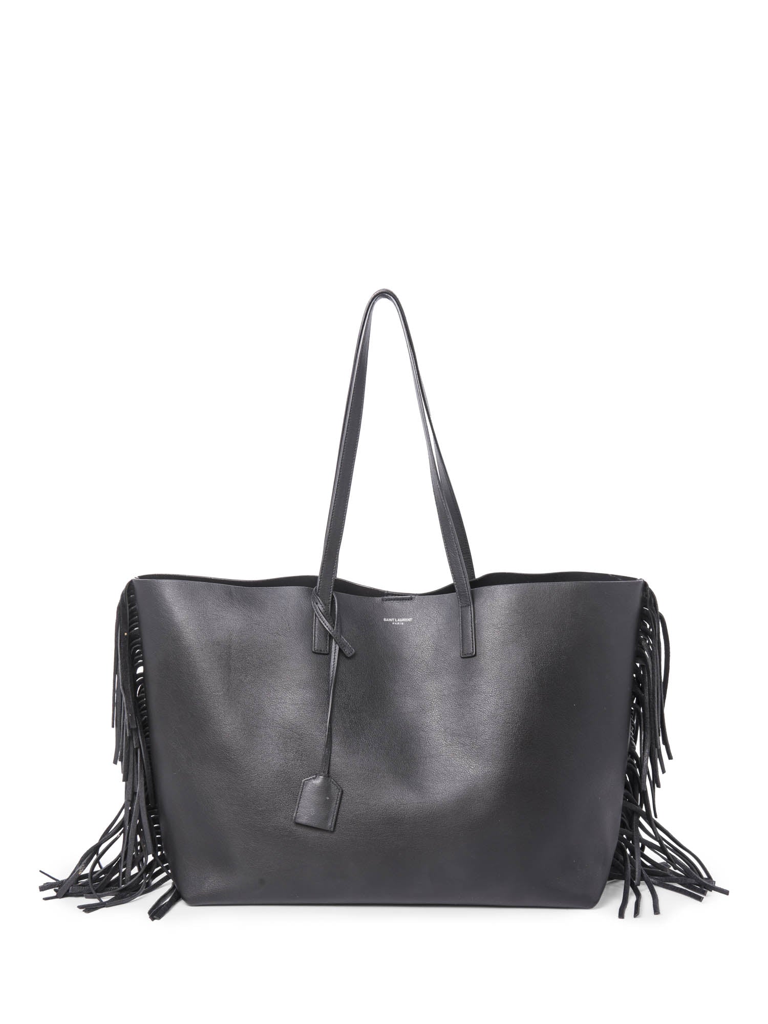 Yves Saint Laurent Leather East-West Fringe Tote Bag Black