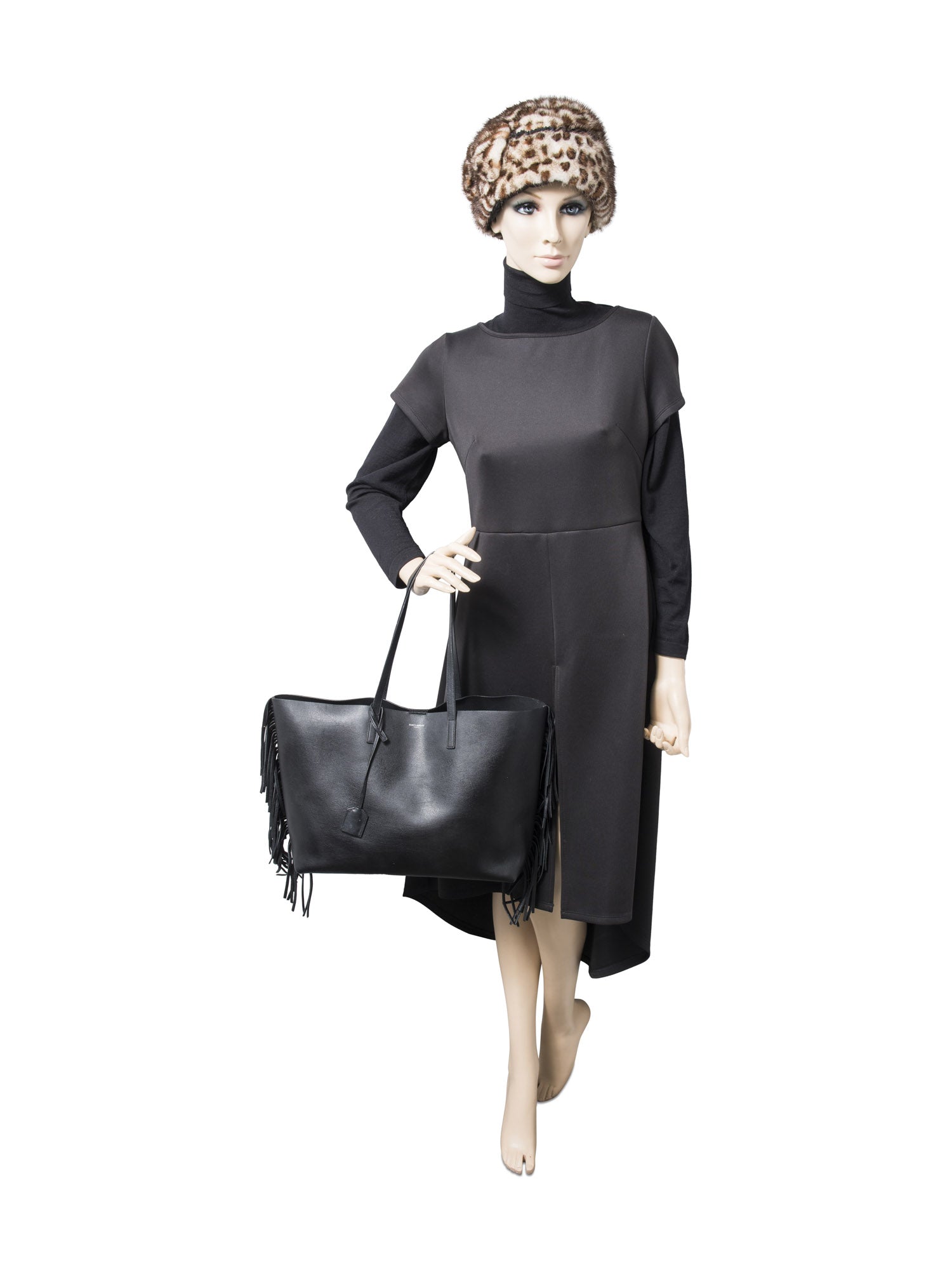 Yves Saint Laurent Leather East-West Fringe Tote Bag Black