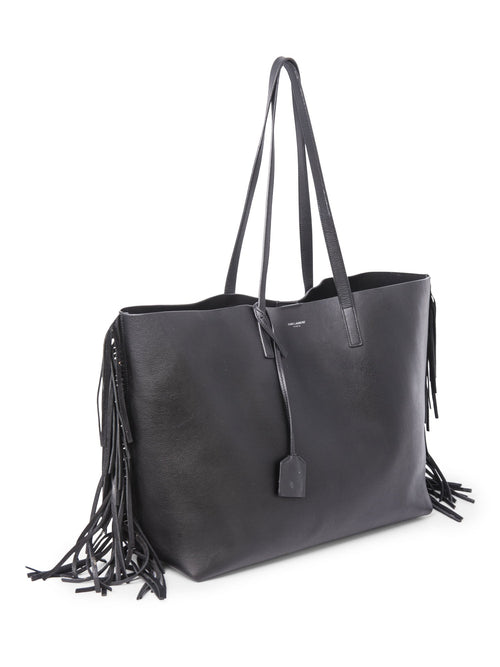 Yves Saint Laurent Leather East-West Fringe Tote Bag Black