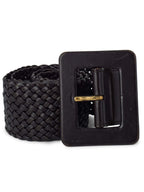 Yves Saint Laurent Leather Woven Large Buckle Belt Brown