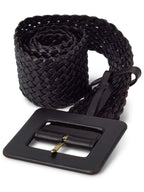 Yves Saint Laurent Leather Woven Large Buckle Belt Brown