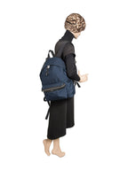 Yves Saint Laurent Logo Canvas Leather Large Backpack Navy Black