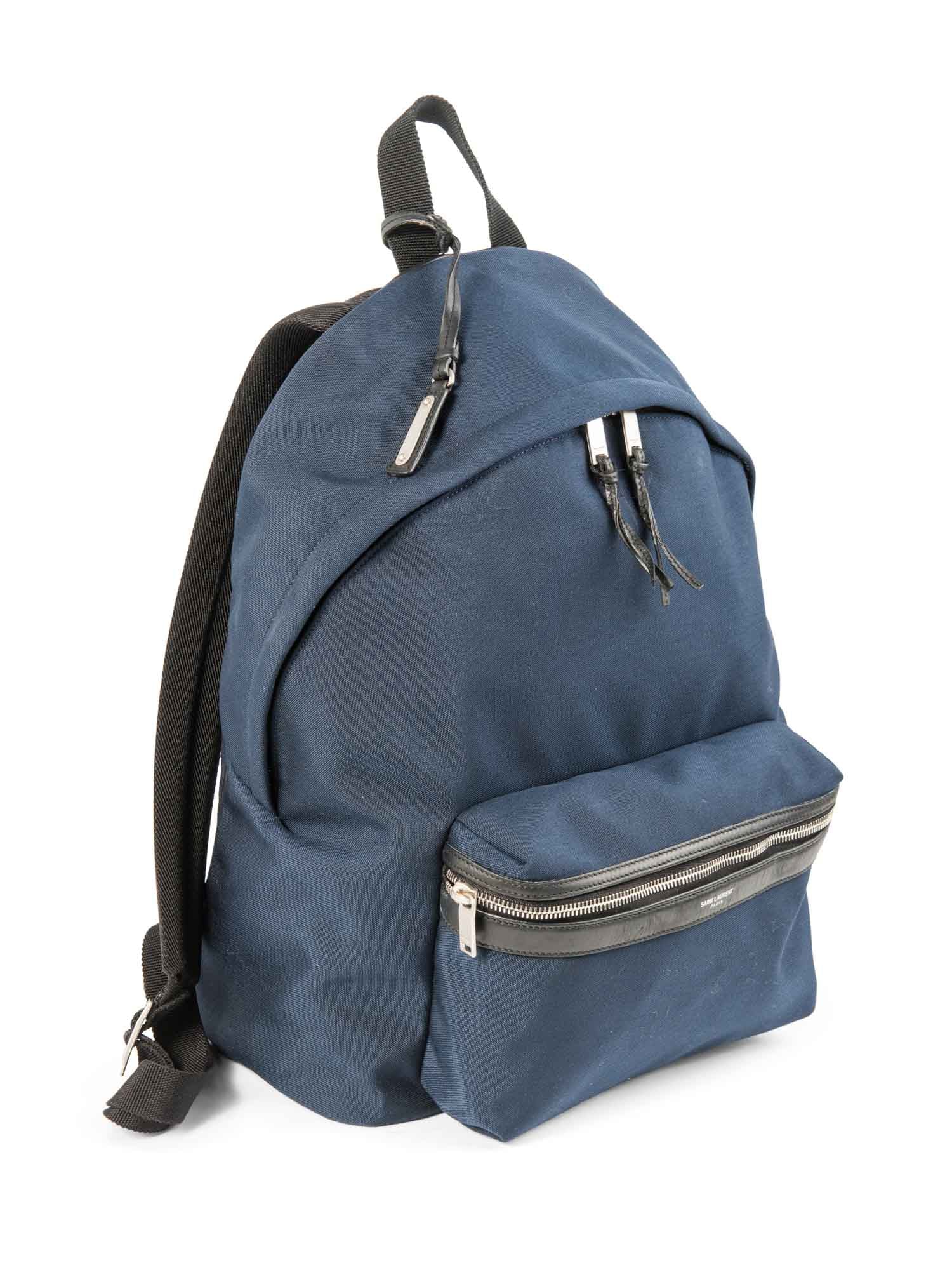 Yves Saint Laurent Logo Canvas Leather Large Backpack Navy Black