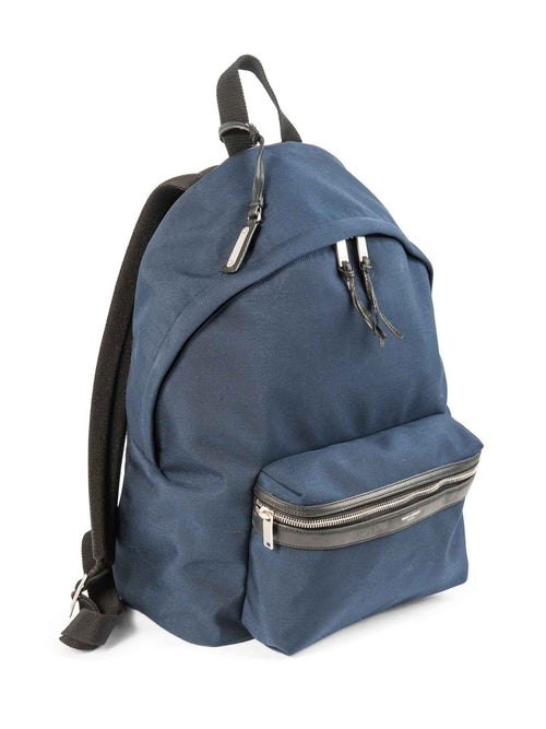 Yves Saint Laurent Logo Canvas Leather Large Backpack Navy Black