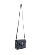 Yves Saint Laurent Logo Chevron Quilted Louou Messenger Bag Black