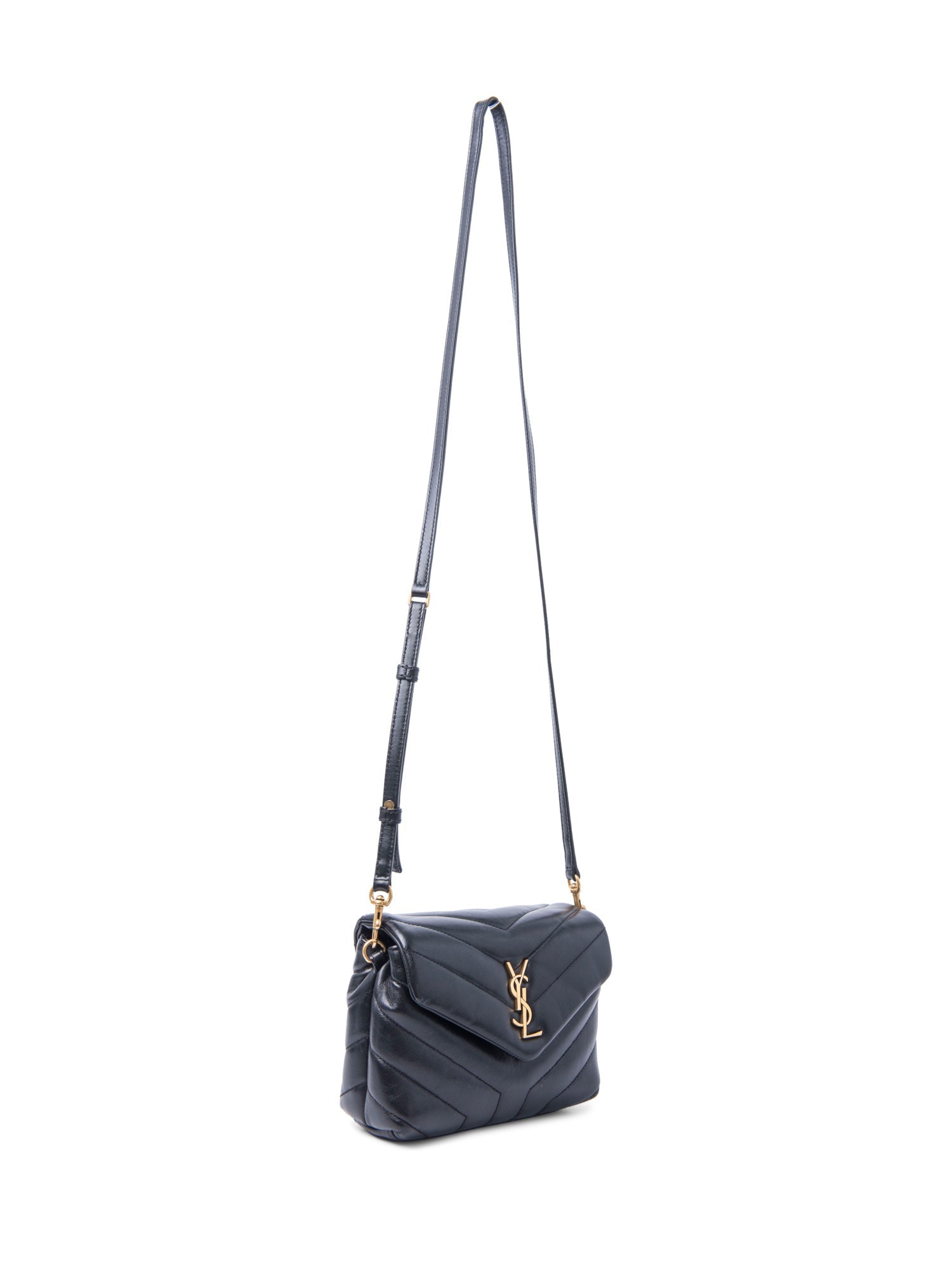Yves Saint Laurent Logo Chevron Quilted Louou Messenger Bag Black