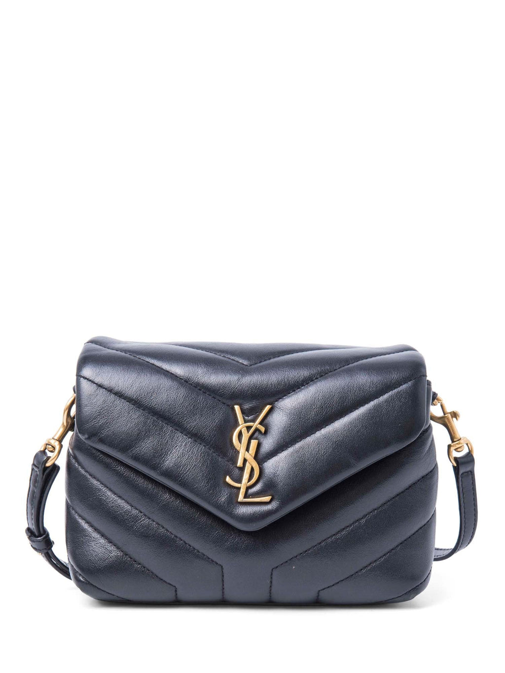 Yves Saint Laurent Logo Chevron Quilted Louou Messenger Bag Black