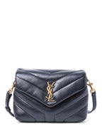 Yves Saint Laurent Logo Chevron Quilted Louou Messenger Bag Black