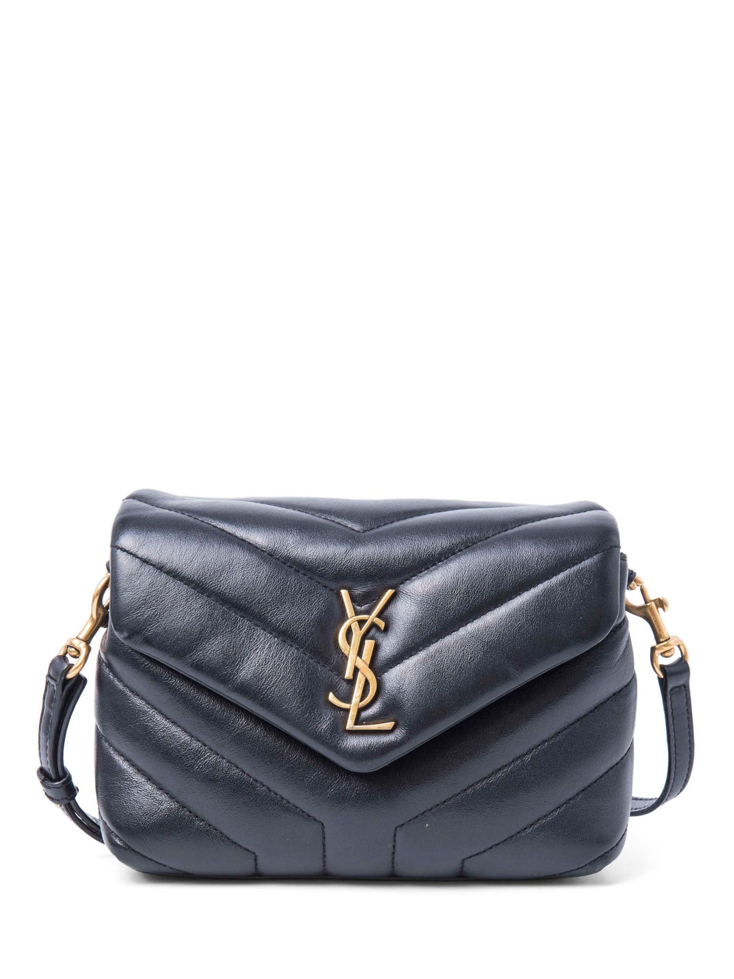 Yves Saint Laurent Logo Chevron Quilted Louou Messenger Bag Black