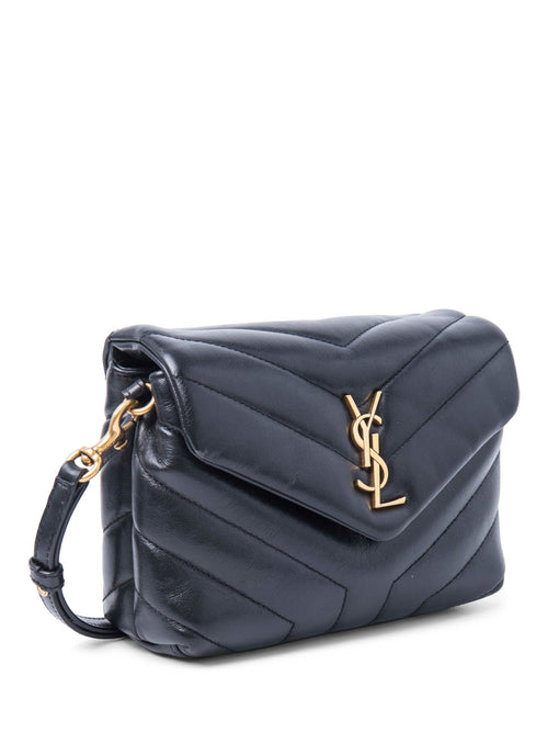 Yves Saint Laurent Logo Chevron Quilted Louou Messenger Bag Black