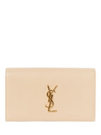 Yves Saint Laurent Logo Grained Leather Clutch Biege Gold