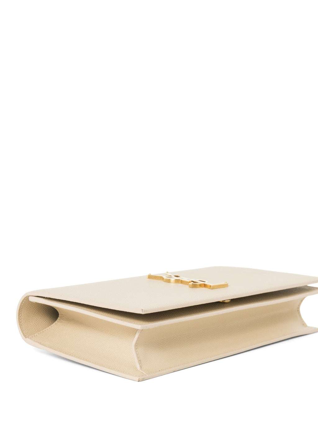 Yves Saint Laurent Logo Grained Leather Clutch Biege Gold