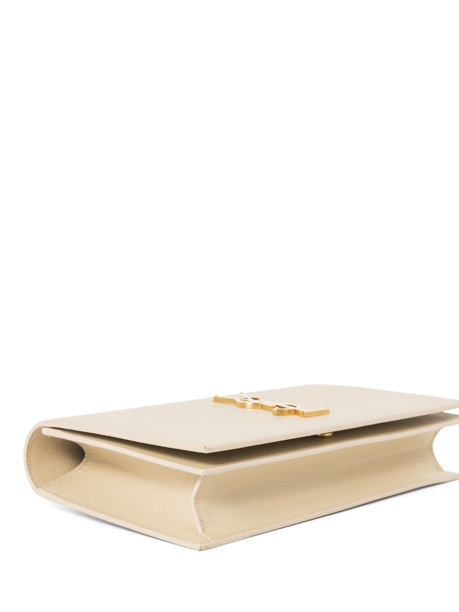 Yves Saint Laurent Logo Grained Leather Clutch Biege Gold