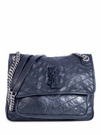Yves Saint Laurent Logo Leather Flap Niki Bag Black