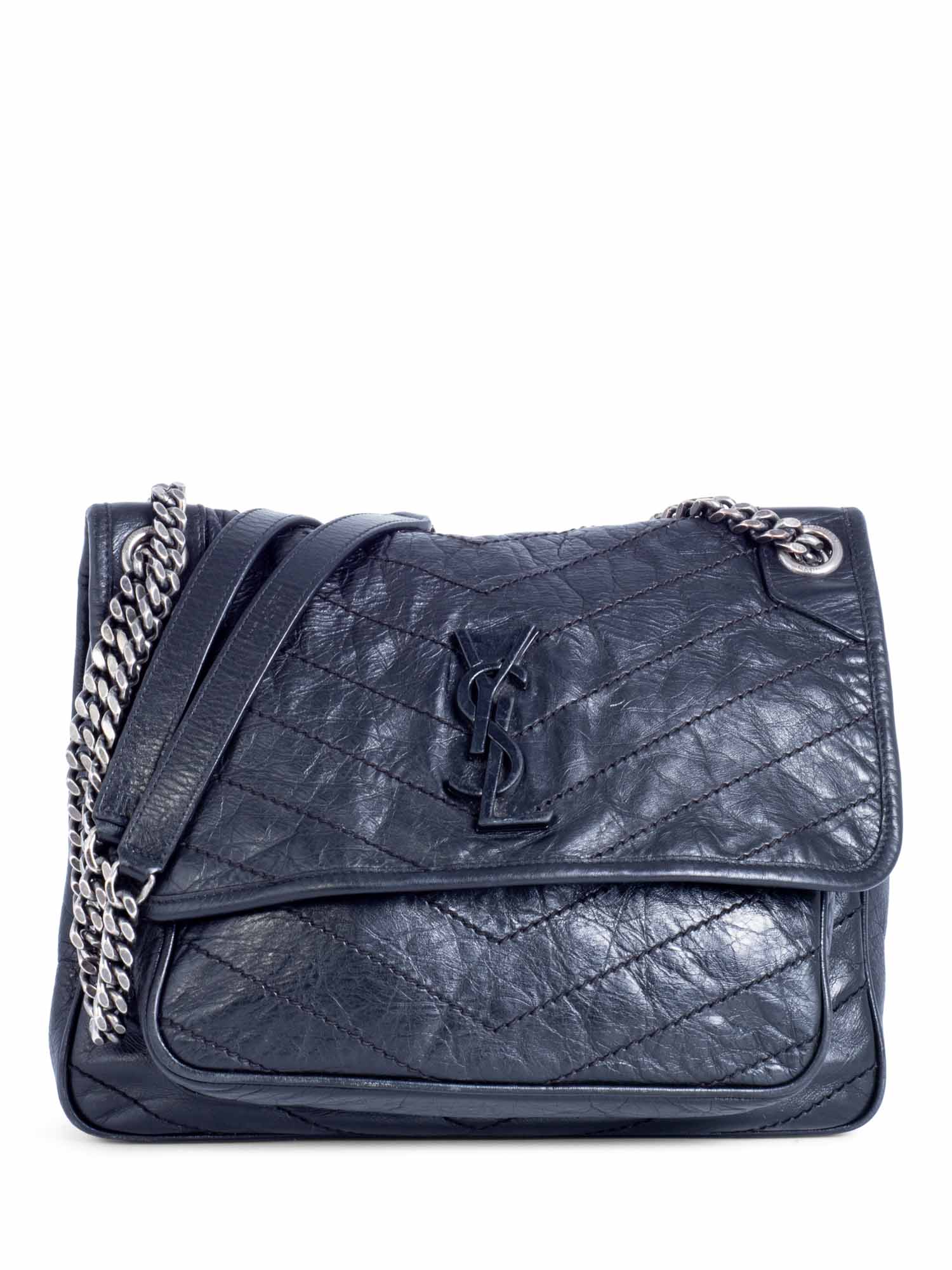Yves Saint Laurent Logo Leather Flap Niki Bag Black