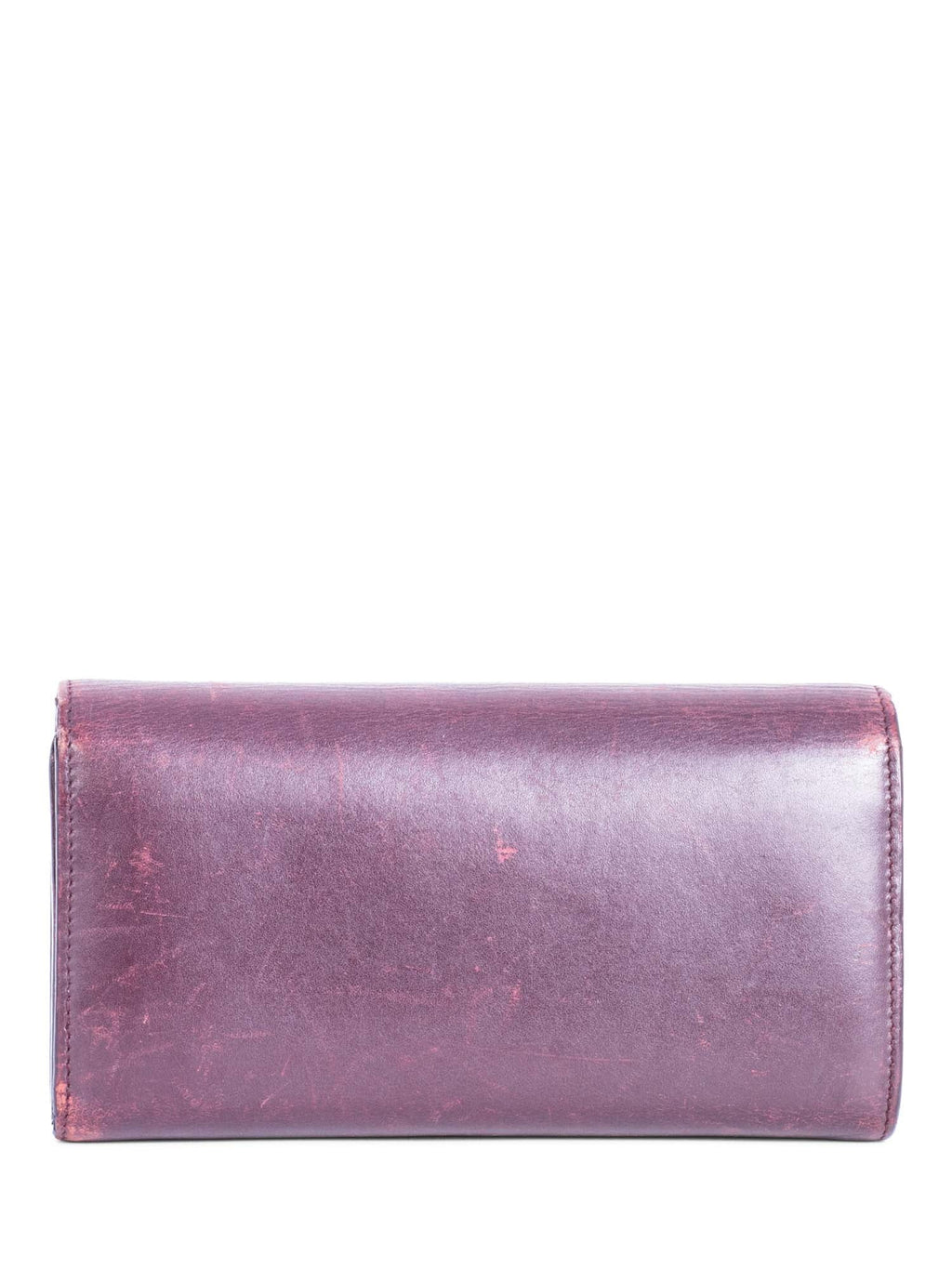 Yves Saint Laurent Logo Leather Flap Travel Wallet Burgundy