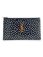 Yves Saint Laurent Logo Polkadot Clutch Black White