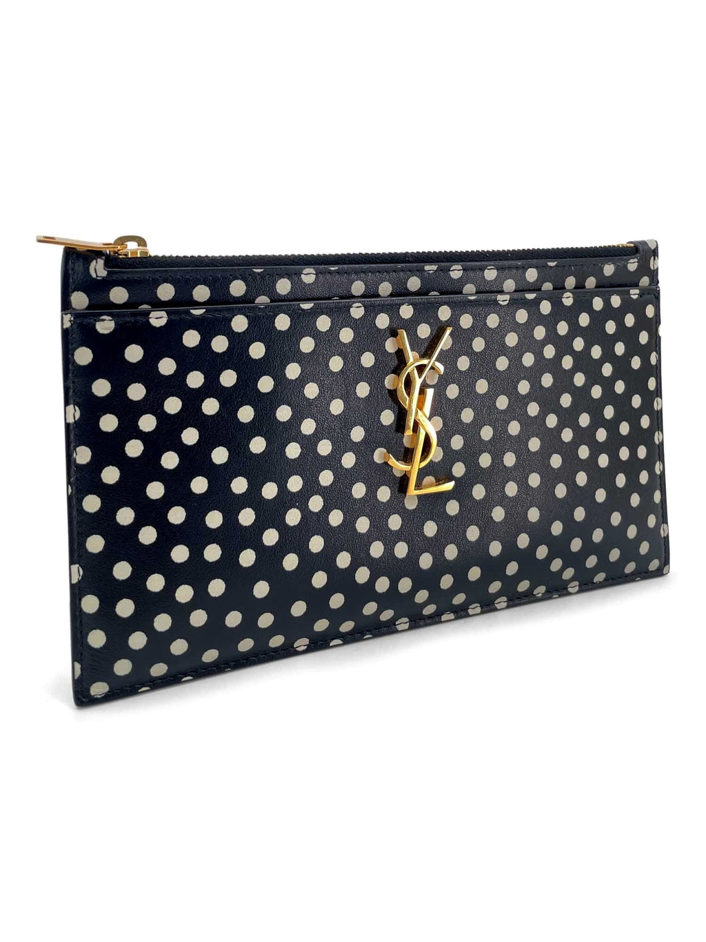Yves Saint Laurent Logo Polkadot Clutch Black White