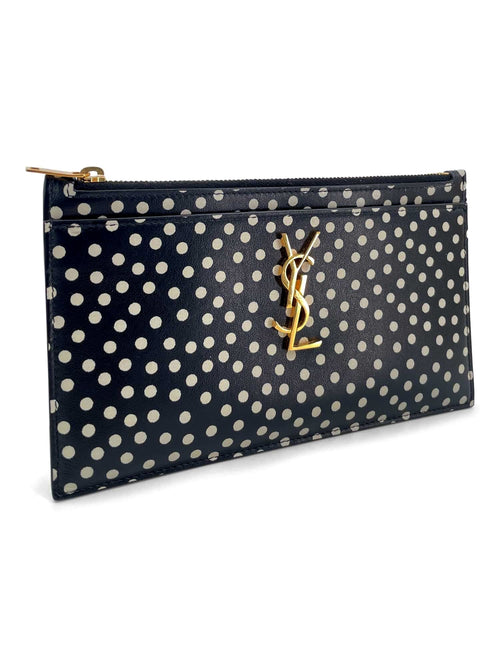 Yves Saint Laurent Logo Polkadot Clutch Black White