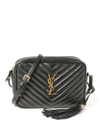 Yves Saint Laurent Logo Quilted Leather Medium Lou Camera Bag Black