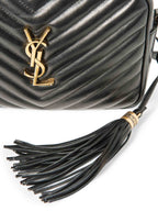 Yves Saint Laurent Logo Quilted Leather Medium Lou Camera Bag Black