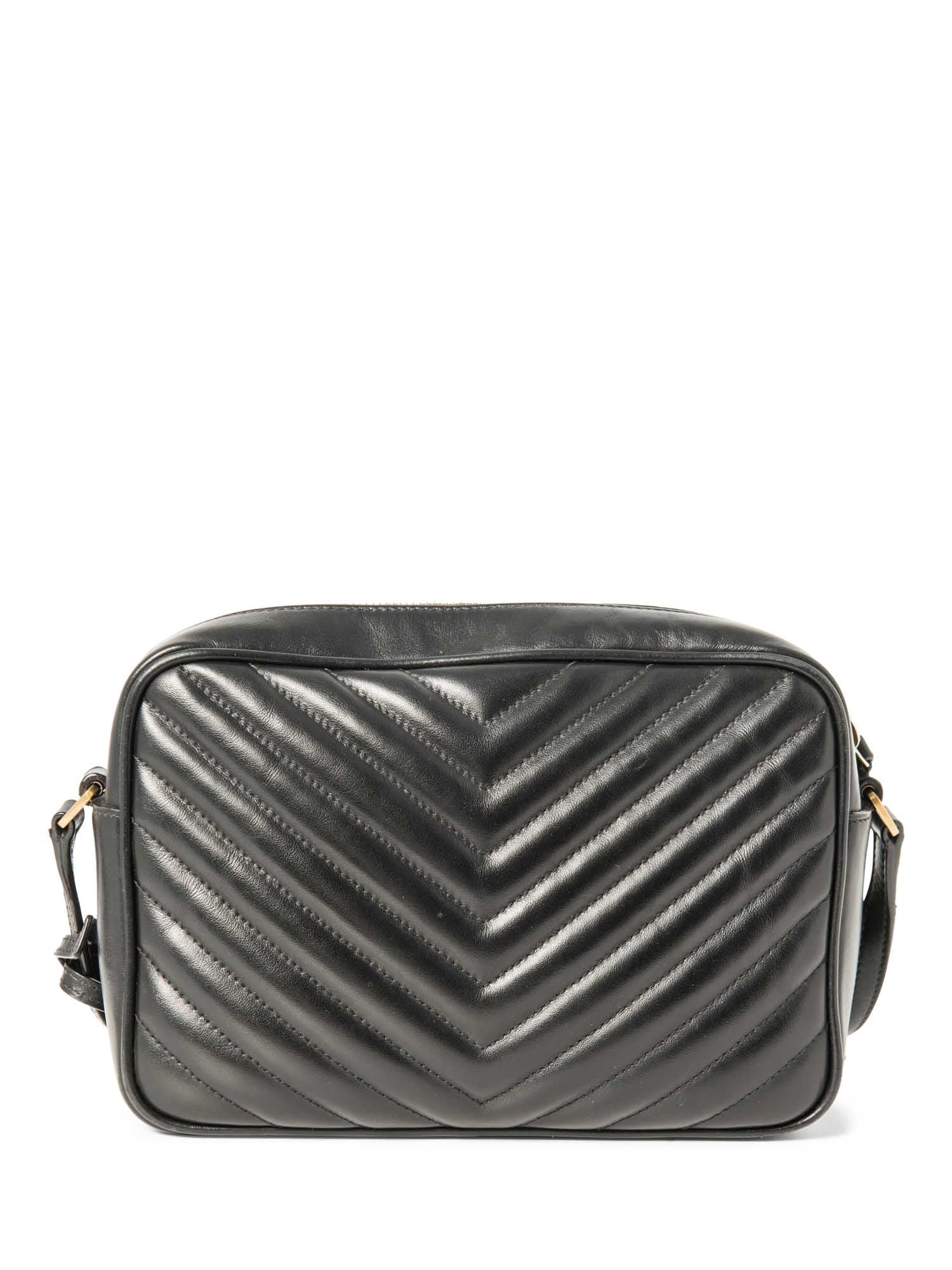 Yves Saint Laurent Logo Quilted Leather Medium Lou Camera Bag Black