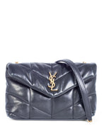 Yves Saint Laurent Logo Quilted Leather Puffer Bag Black