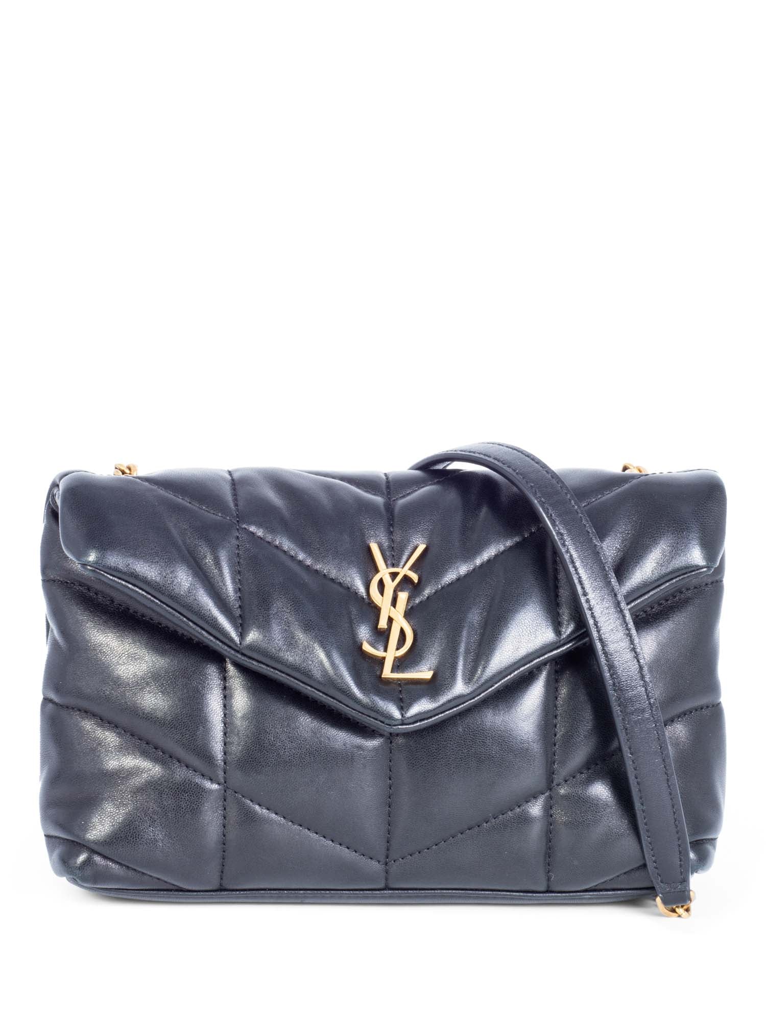 Yves Saint Laurent Logo Quilted Leather Puffer Bag Black