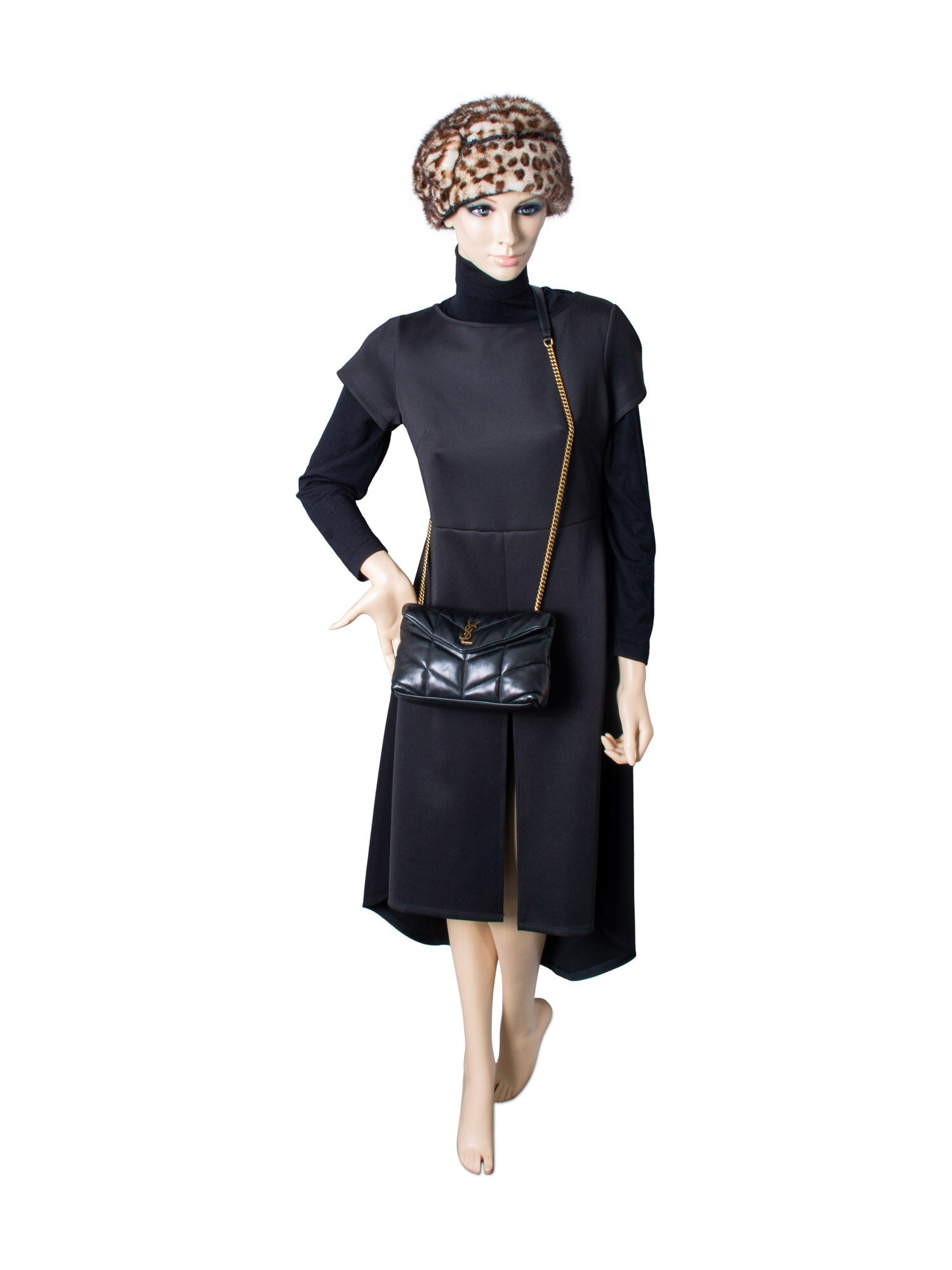 Yves Saint Laurent Logo Quilted Leather Puffer Bag Black