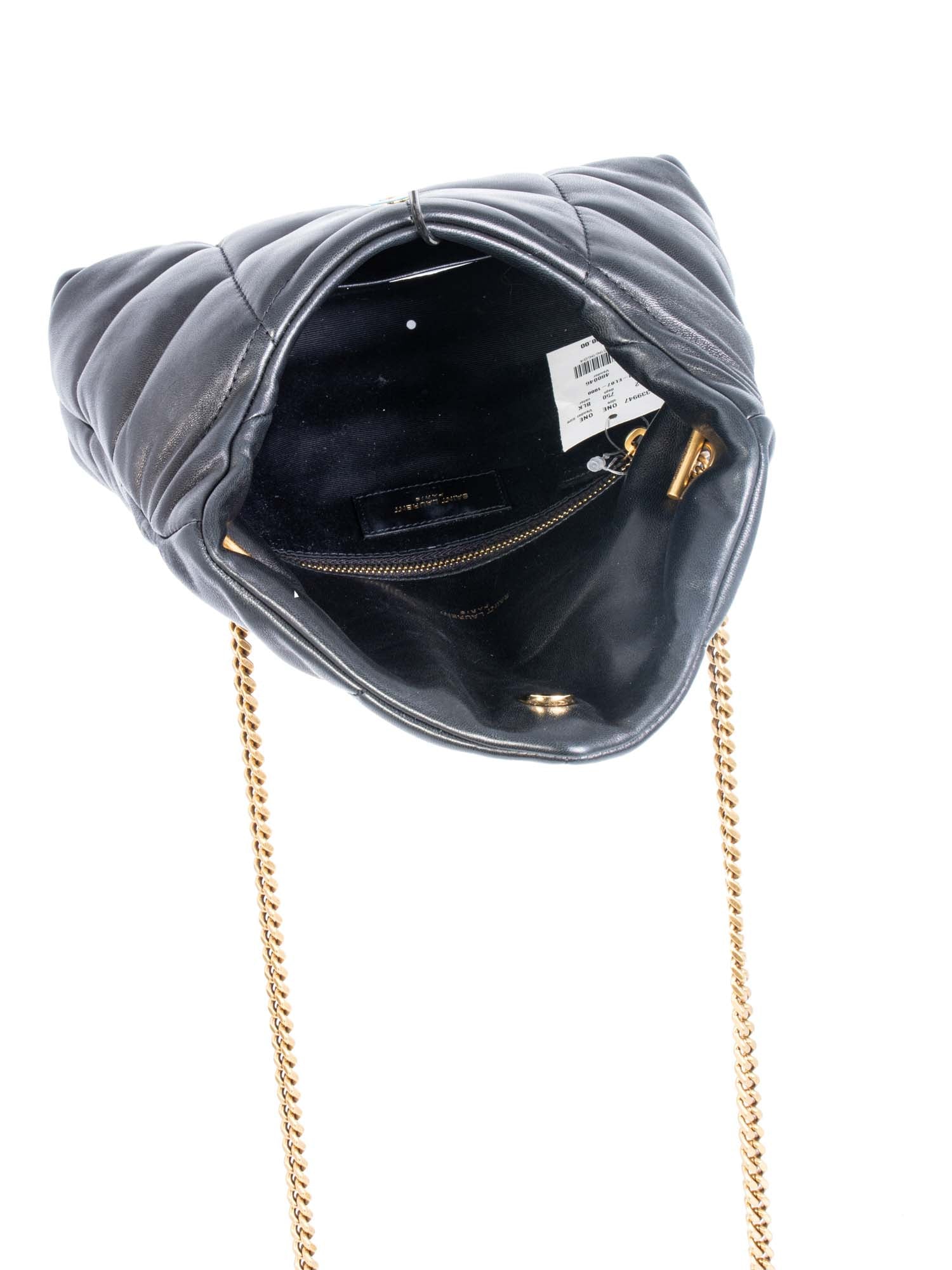 Yves Saint Laurent Logo Quilted Leather Puffer Bag Black