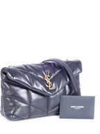 Yves Saint Laurent Logo Quilted Leather Puffer Bag Black