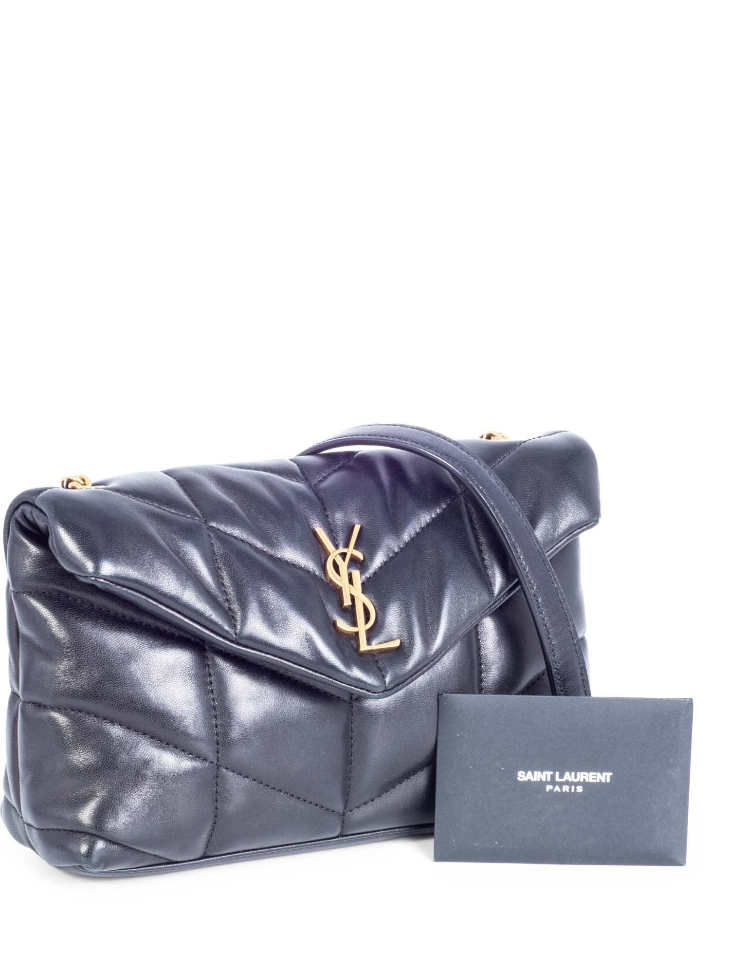Yves Saint Laurent Logo Quilted Leather Puffer Bag Black
