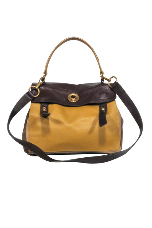 Yves Saint Laurent - Mustard Yellow & Brown Leather Muse Satchel Bag