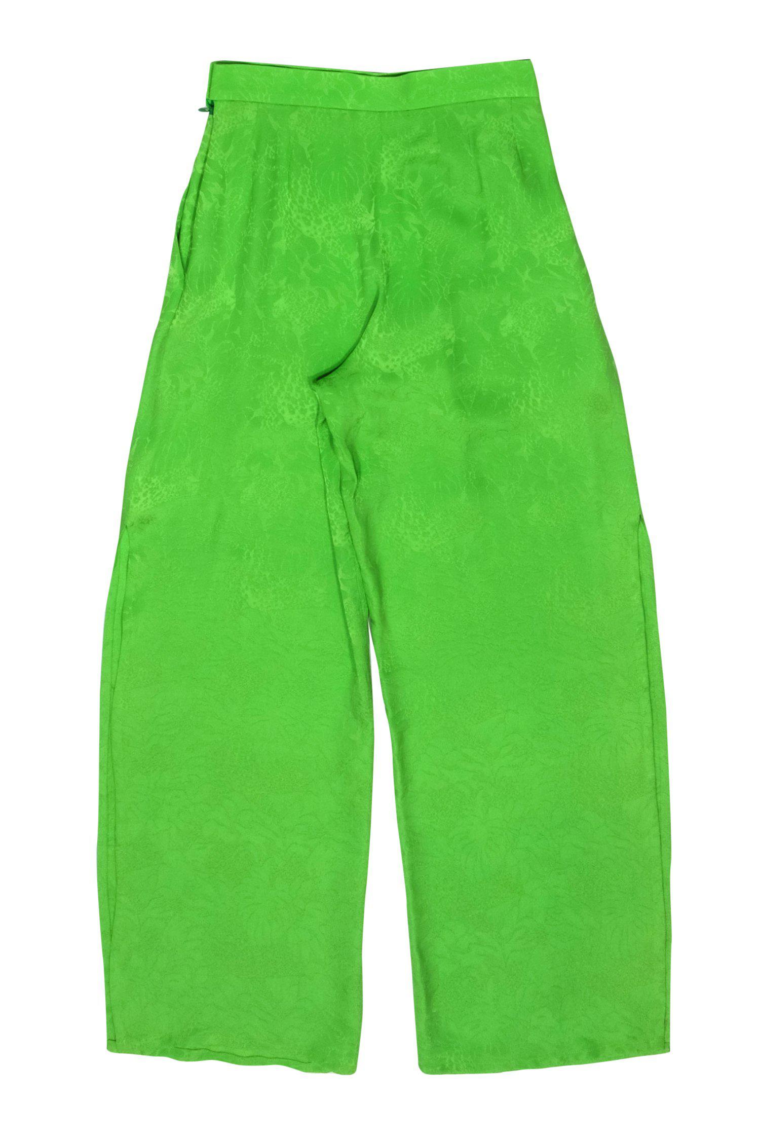Yves Saint Laurent - Neon Green Tropical Print Jacquard Straight Leg Pants w/ Slits Sz 4