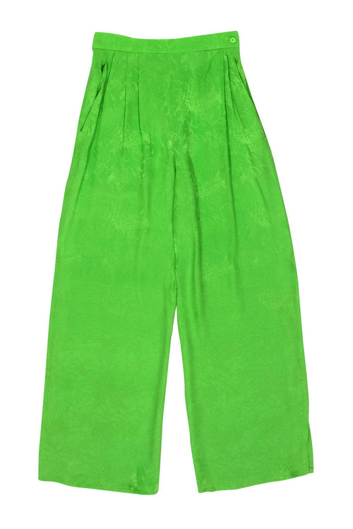 Yves Saint Laurent - Neon Green Tropical Print Jacquard Straight Leg Pants w/ Slits Sz 4