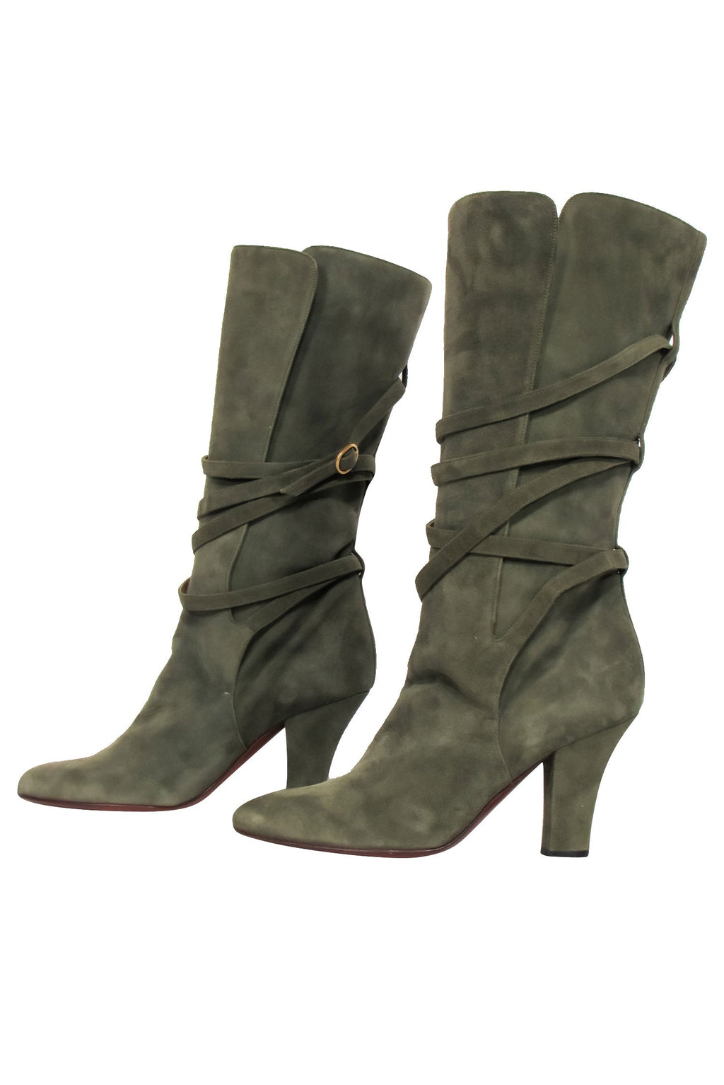 Yves Saint Laurent - Olive Green Suede Tall Boots Sz 8.5