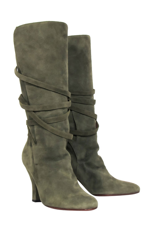 Yves Saint Laurent - Olive Green Suede Tall Boots Sz 8.5