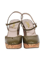 Yves Saint Laurent - Olive Patent Leather Round Toe Wedges Sz 5