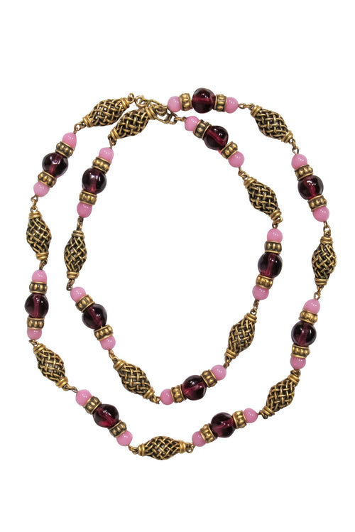 Yves Saint Laurent -  Purple & Pink Glass Beads Chain Necklace