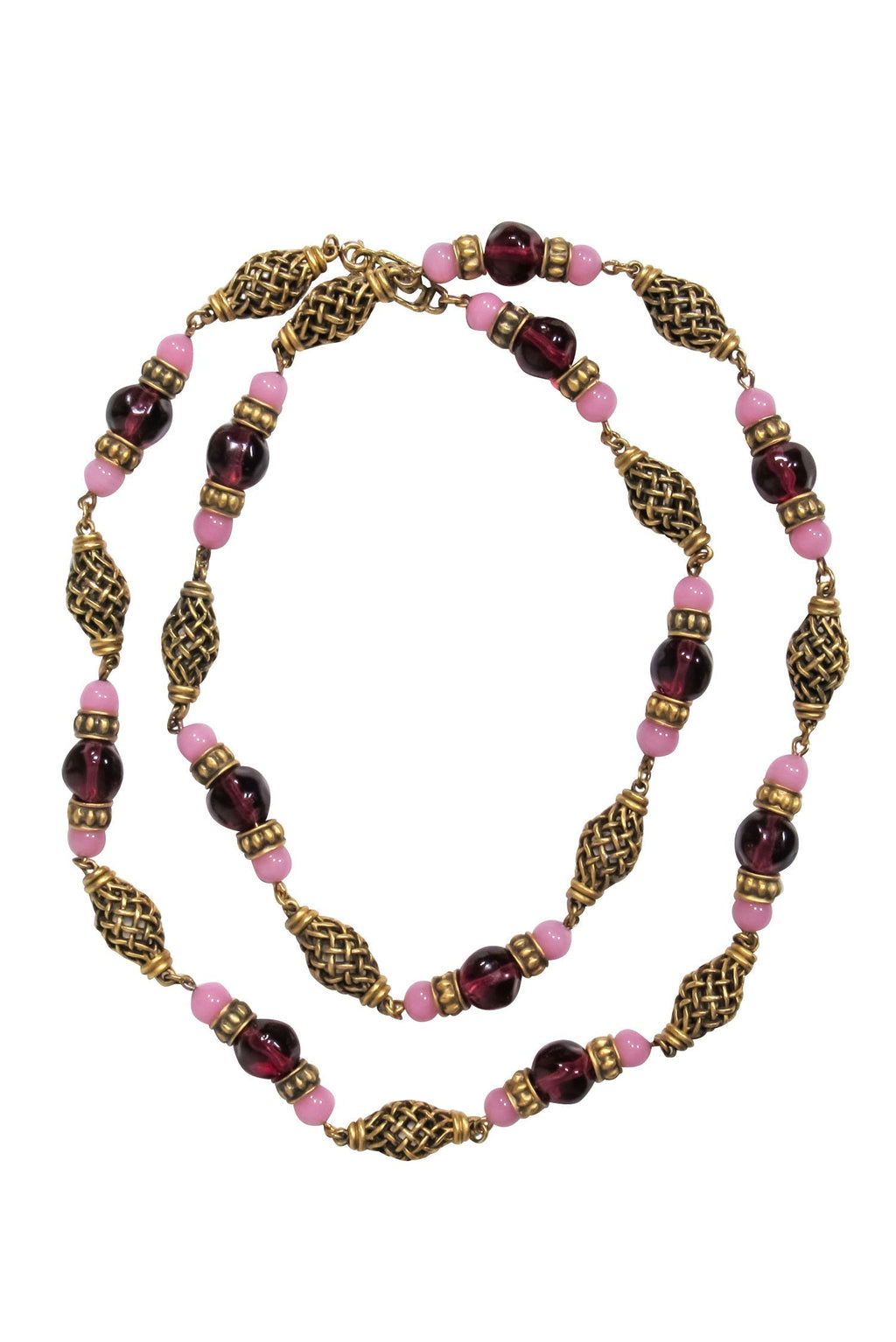 Yves Saint Laurent -  Purple & Pink Glass Beads Chain Necklace