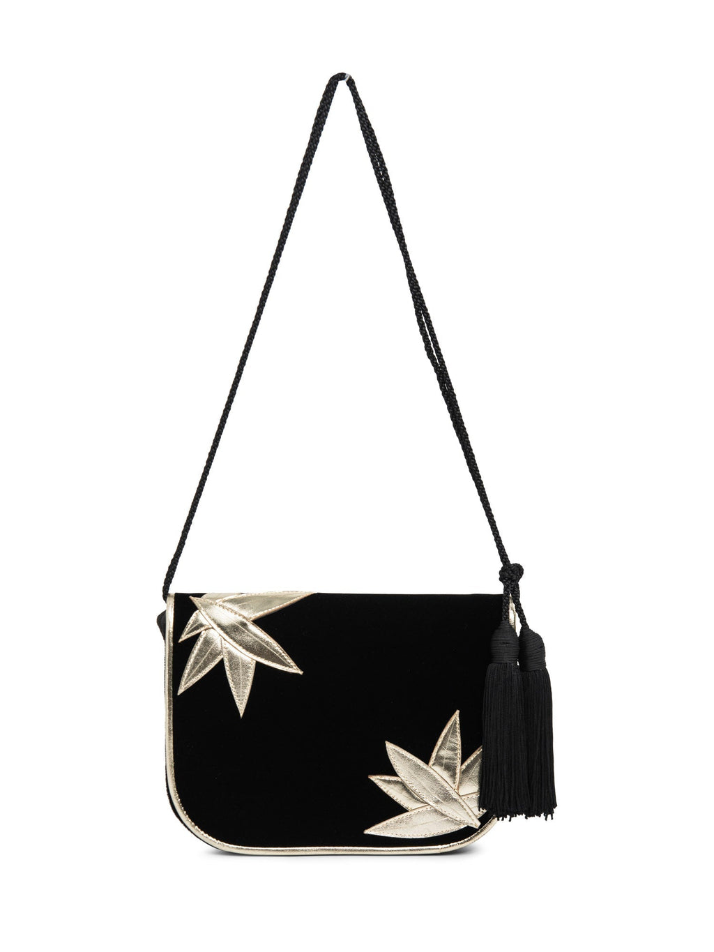 Yves Saint Laurent Velvet Tassel Messenger Bag Black Gold