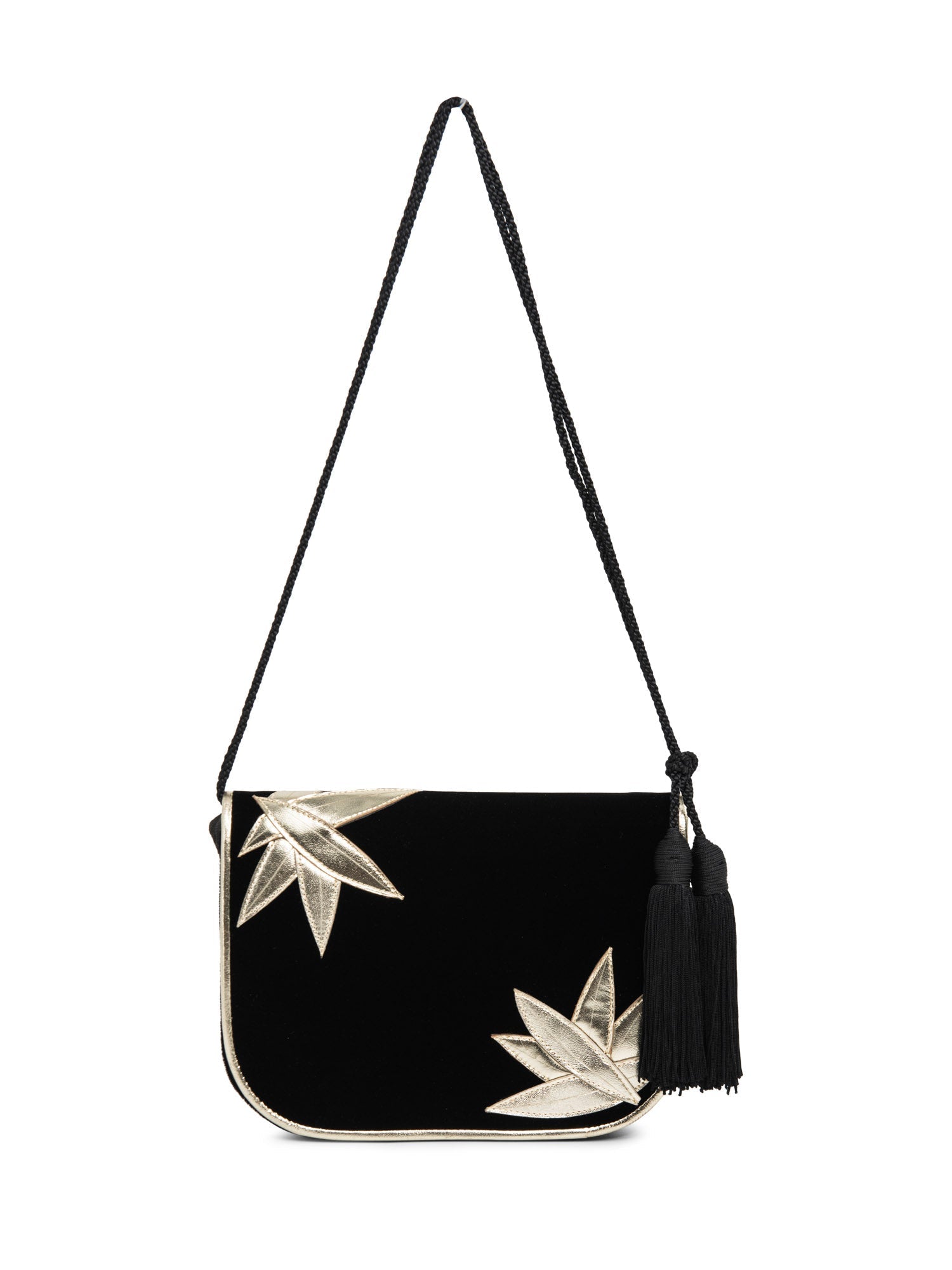 Yves Saint Laurent Velvet Tassel Messenger Bag Black Gold