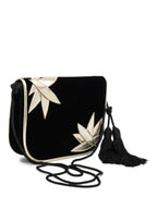 Yves Saint Laurent Velvet Tassel Messenger Bag Black Gold