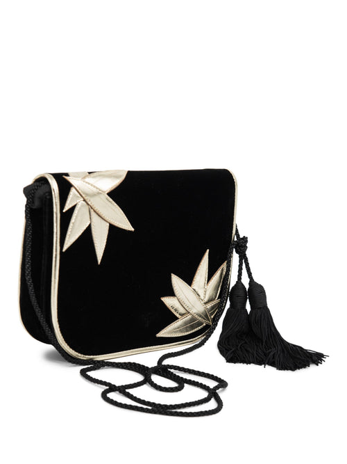 Yves Saint Laurent Velvet Tassel Messenger Bag Black Gold