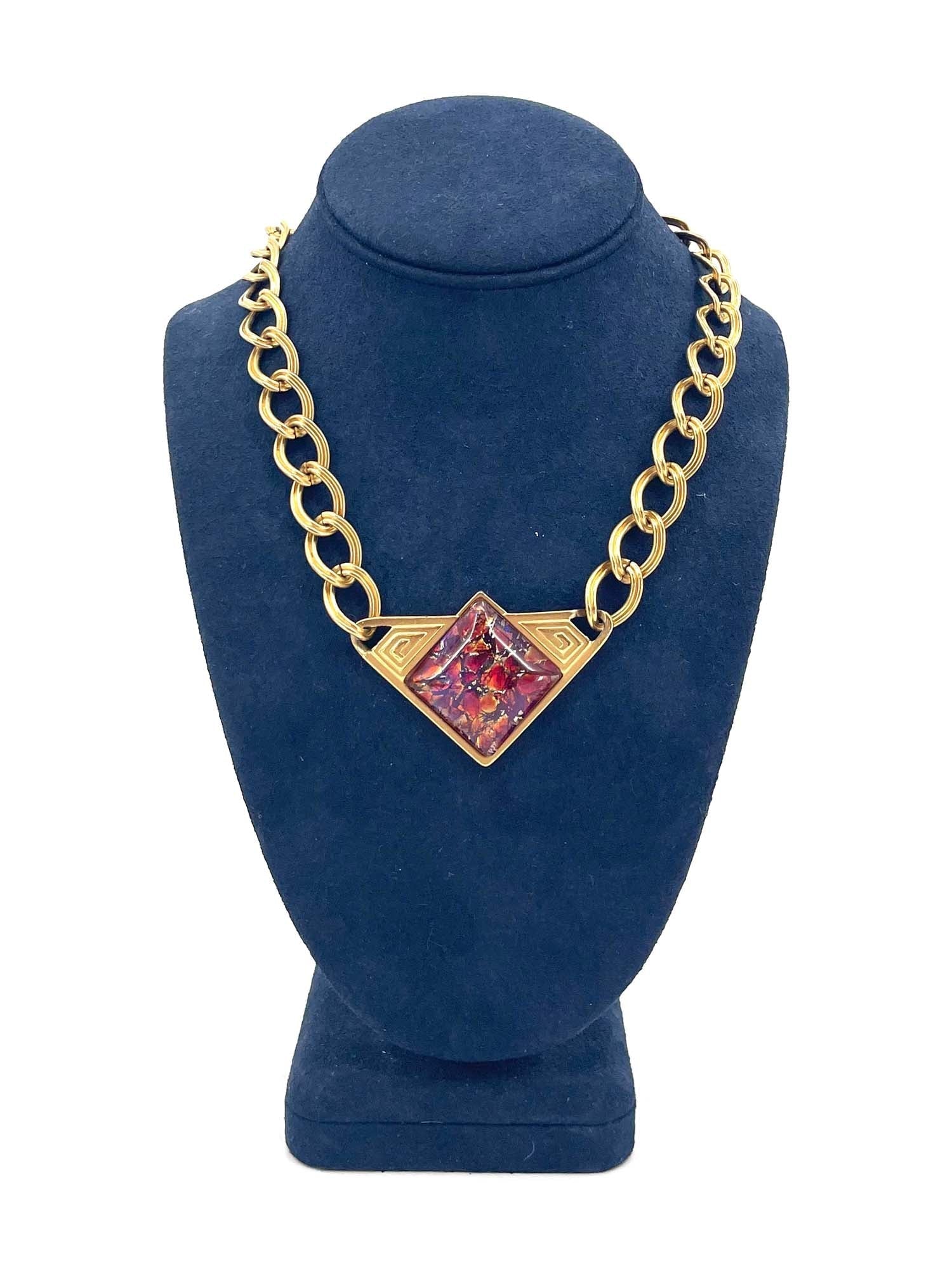 Yves Saint Laurent Vintage Art Deco Enamel Choker Necklace Gold