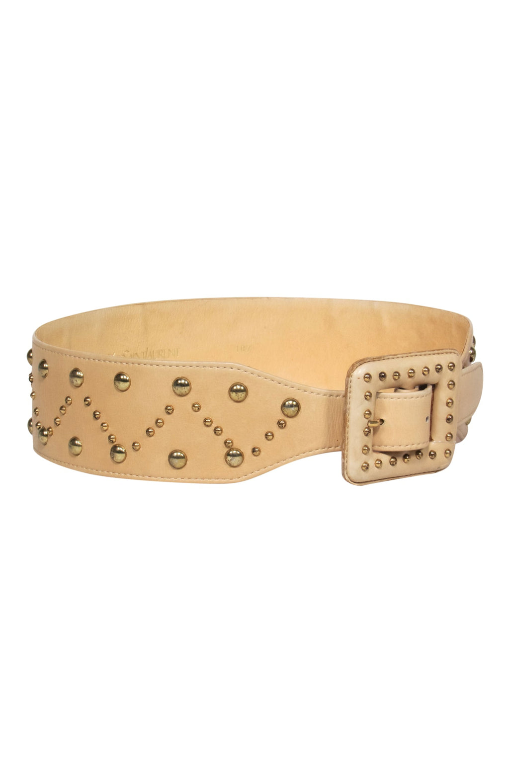 Yves Saint Laurent - Vintage Golden Leather Square Buckle Belt w/ Studs Sz M