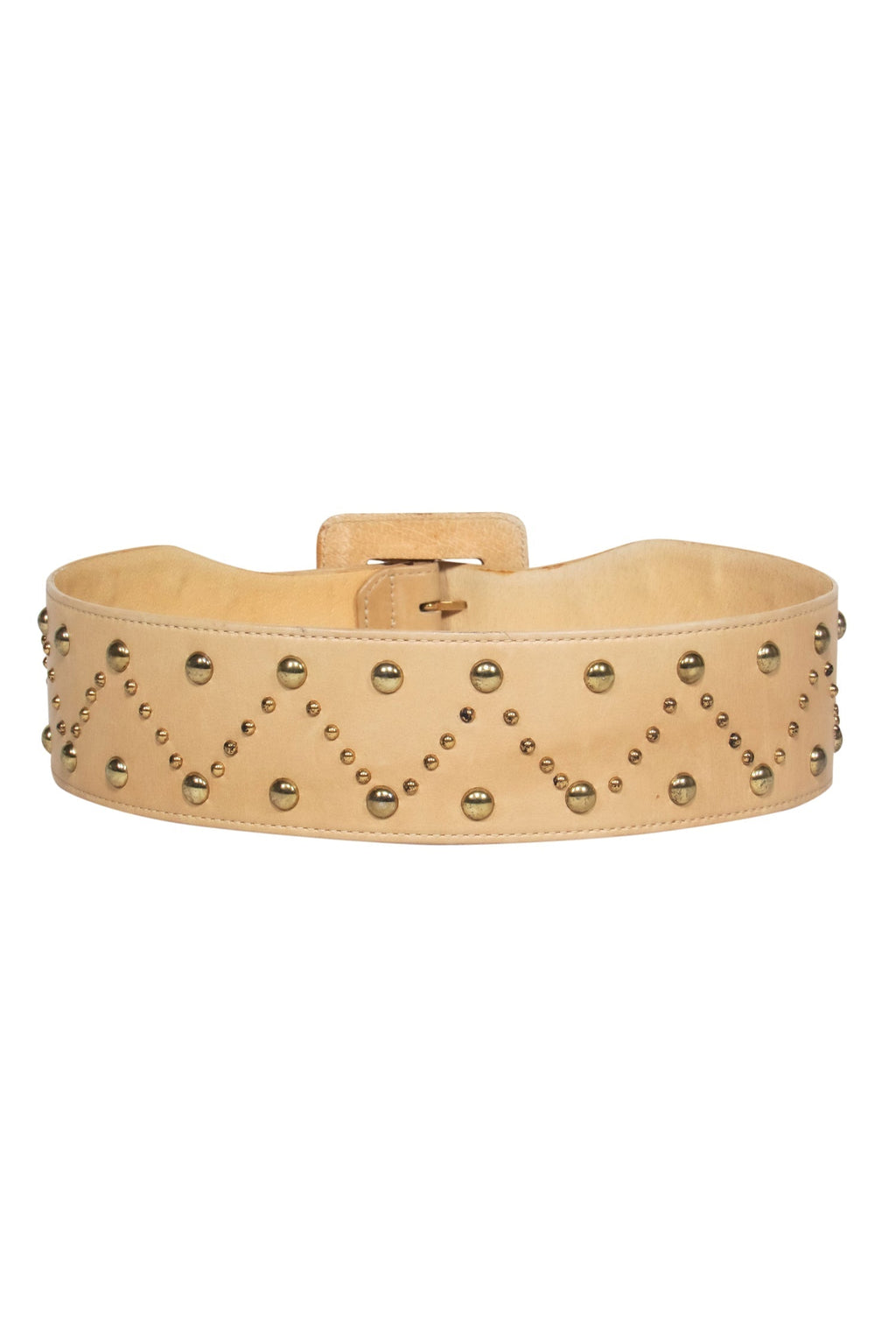 Yves Saint Laurent - Vintage Golden Leather Square Buckle Belt w/ Studs Sz M